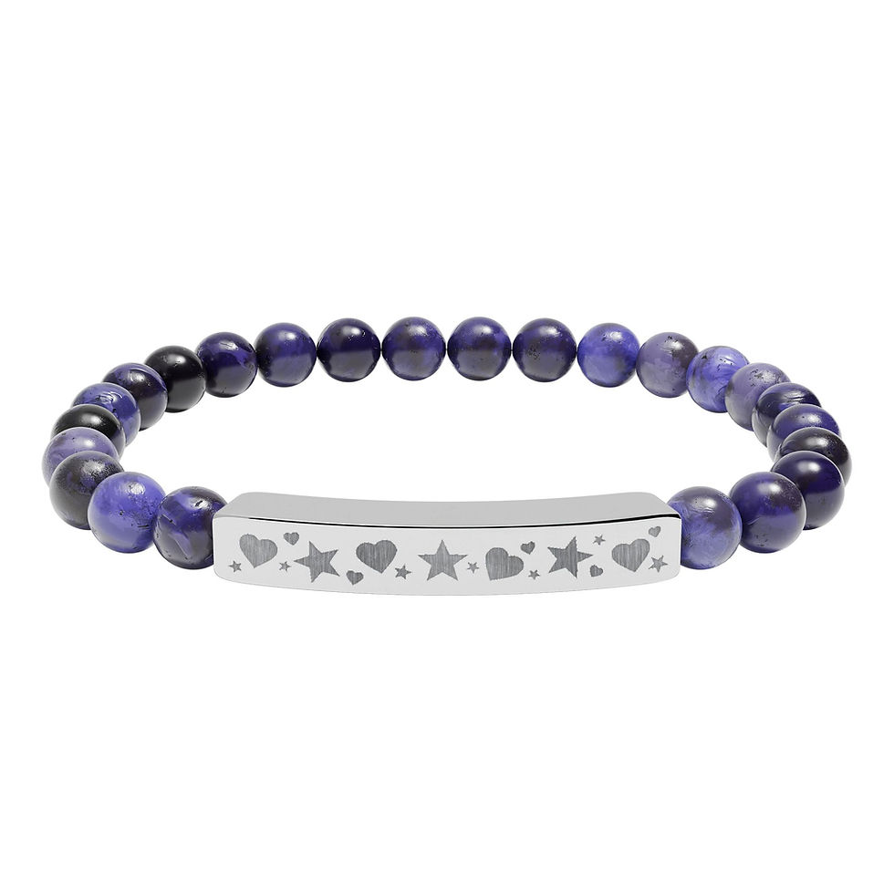 Thumbnail: Natural Stone Engraved Bar Bracelet - Stars & Hearts Jewelry Gift