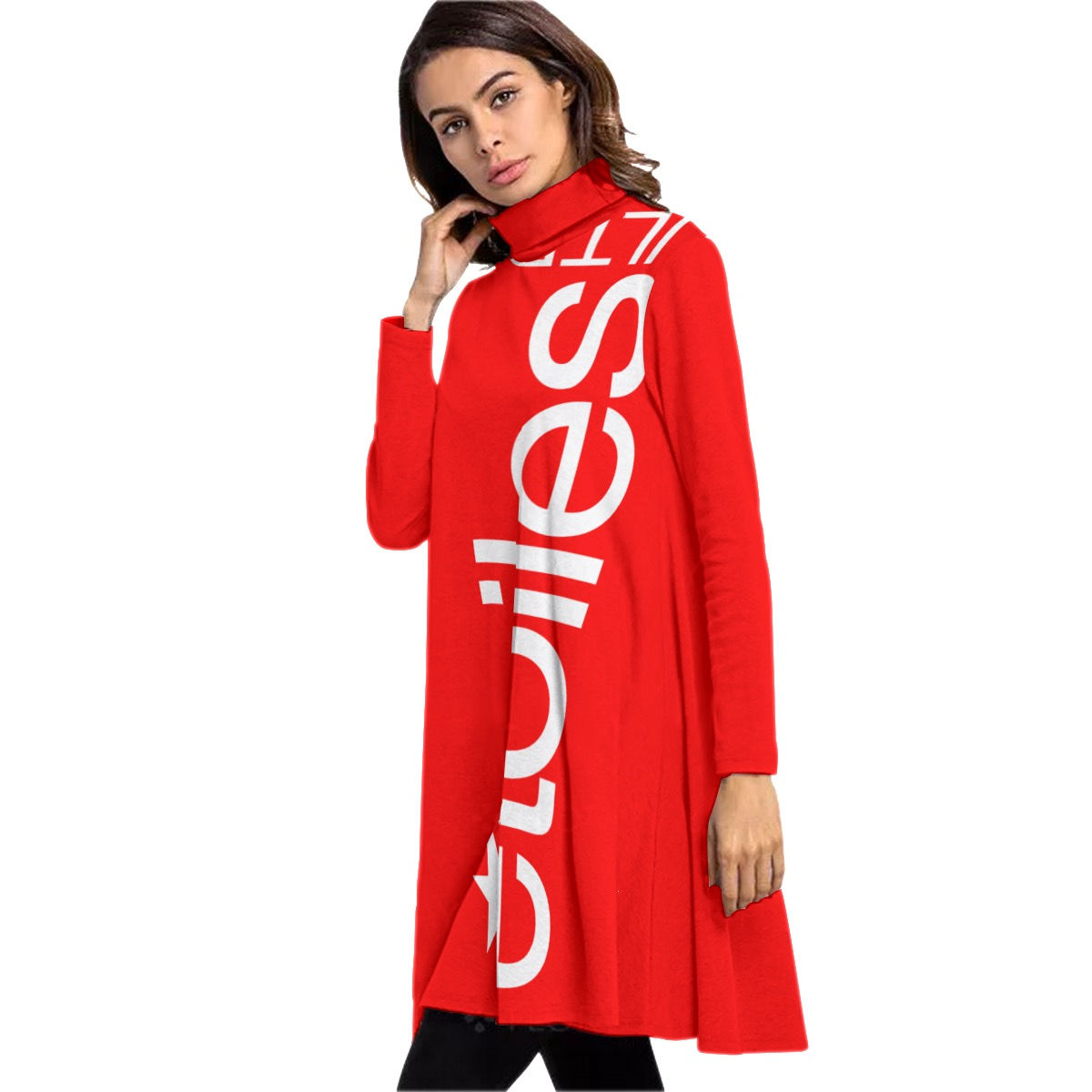 High Neck Long Sleeve Dress étoiles Red
