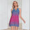 Thumbnail: Sleeveless Dress with Golden Neckline Accent Stained Glass Gradient Magenta Blue