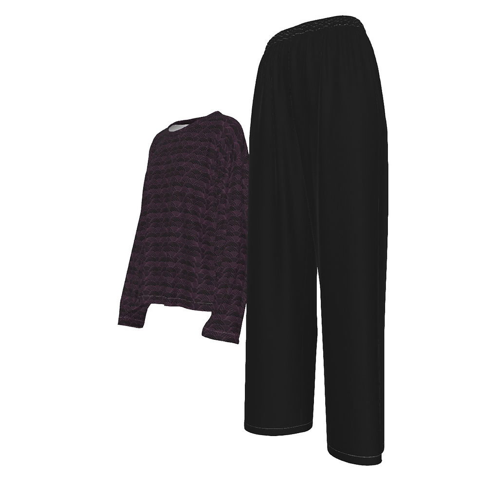 Thumbnail: Casual Long-Sleeve Pant Suit Plum Scallop Print & Black