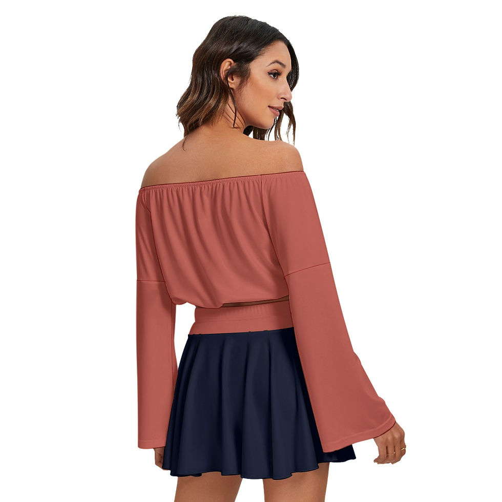 Thumbnail: Off-Shoulder Top & Skirt Set Dusted Coral Rose & Midnight