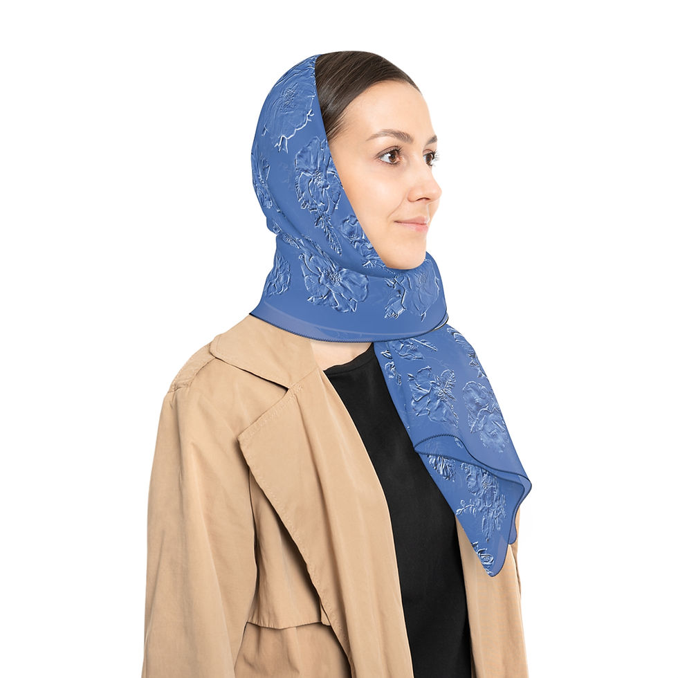 Thumbnail: Blue MBoss Rose Flower Print Poly Scarf
