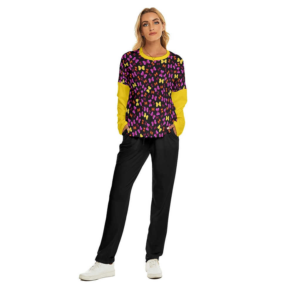 Thumbnail: Ladies Pajama Suit Multi Butterflies Petal & Black Prints