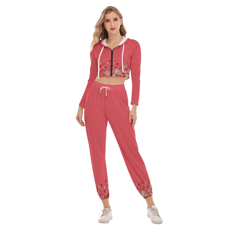 Thumbnail: Crop Hoodie Sports Set Coral Roses