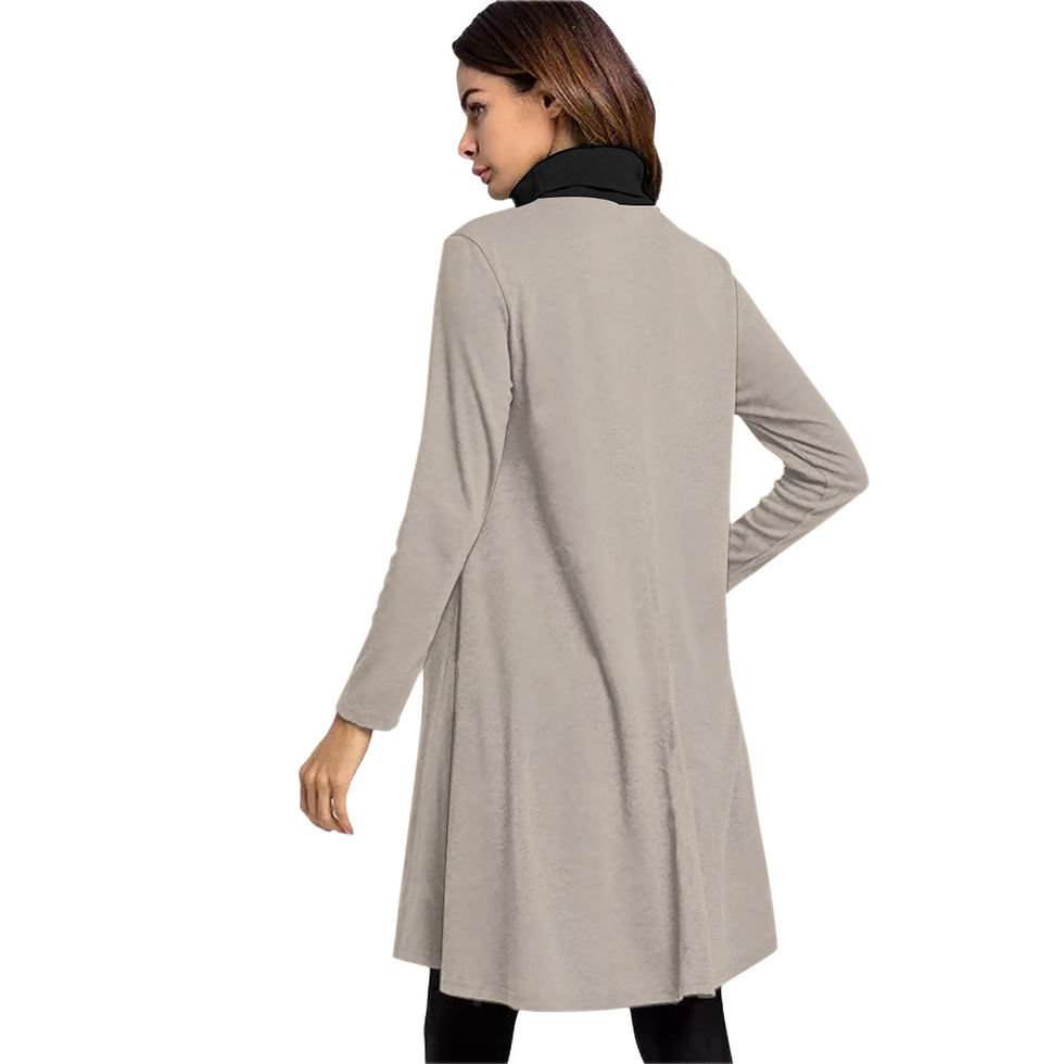 Thumbnail: High Neck Dress with Long Sleeves Light Taupe & Black