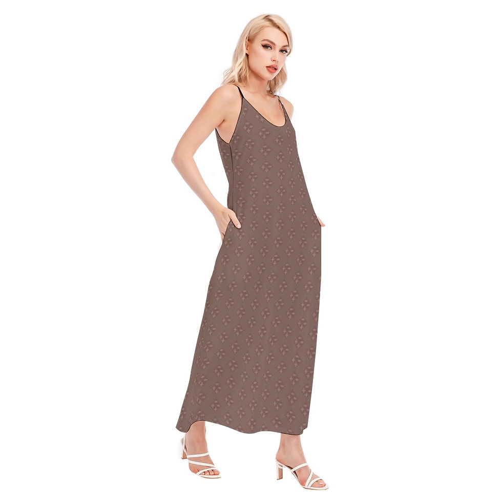 Thumbnail: Long Sleeveless Sling Dress Brown é Diamond Print