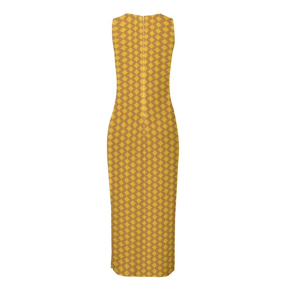 Thumbnail: Chiffon Sleeveless Dress é Diamond Print Gold Beige