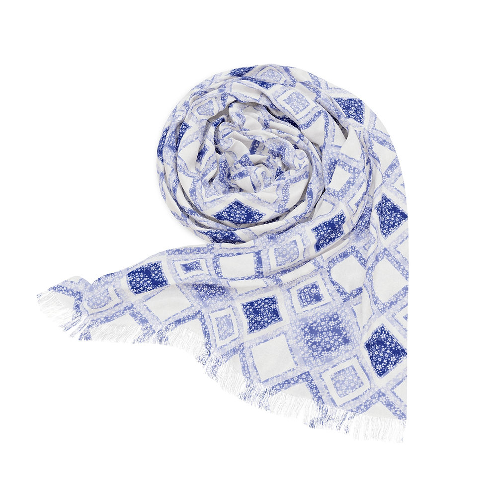 Thumbnail: Lightweight Fashion Scarf All Season Wrap, Blue & White Geo Floral Print