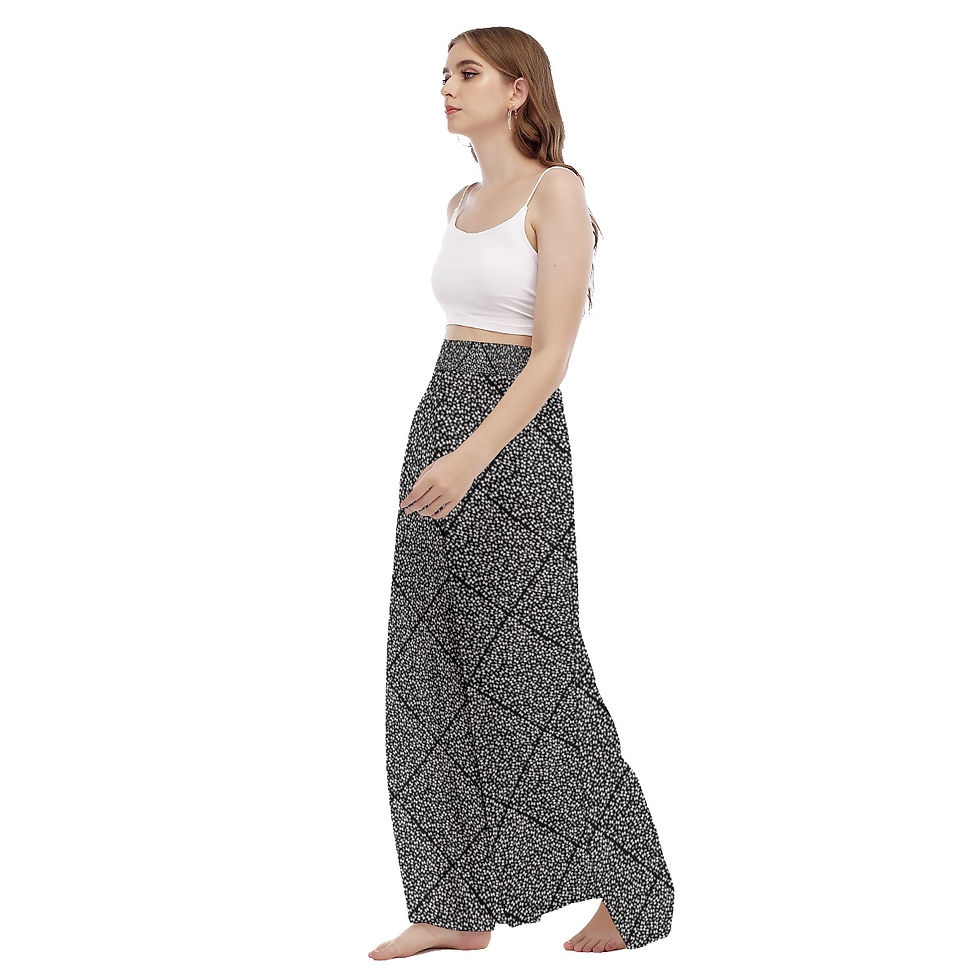 Thumbnail: High Waist Wide Leg Trousers White Black Butterflies Diamond Print
