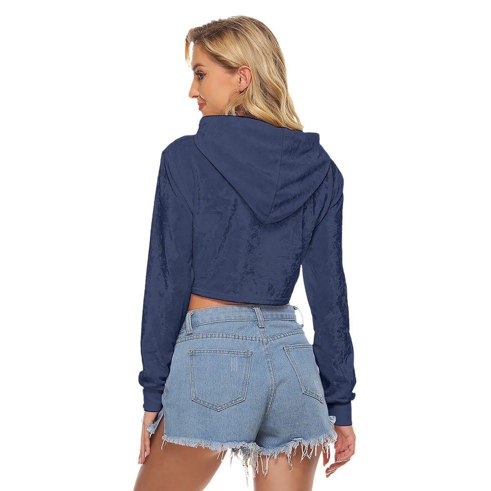 Crop Top Hoodie Velvet Blue