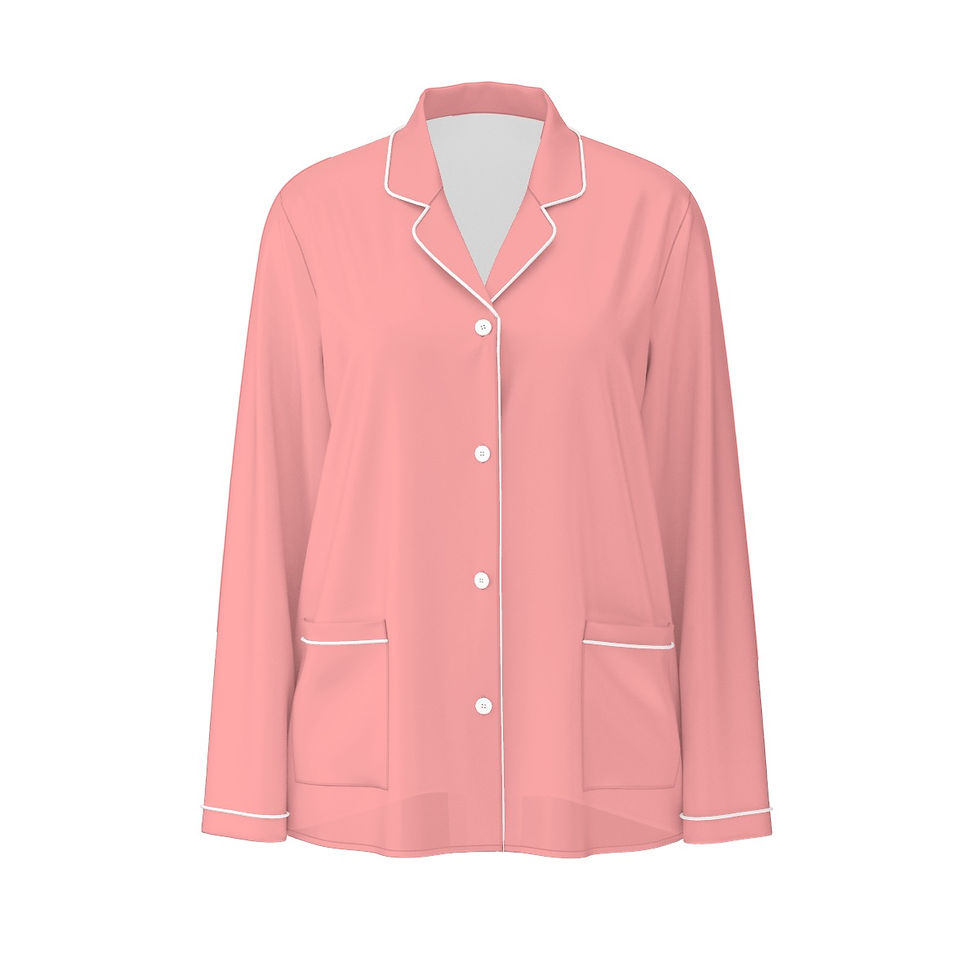 Thumbnail: Ladies Long Sleeve Pajama Set with White Contrast Piping Light Coral Melon