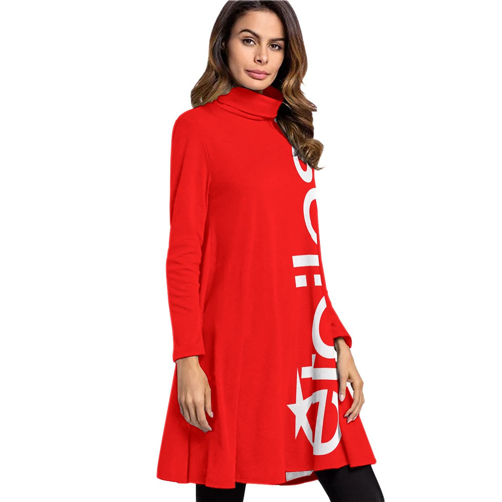 Thumbnail: High Neck Long Sleeve Dress étoiles Red