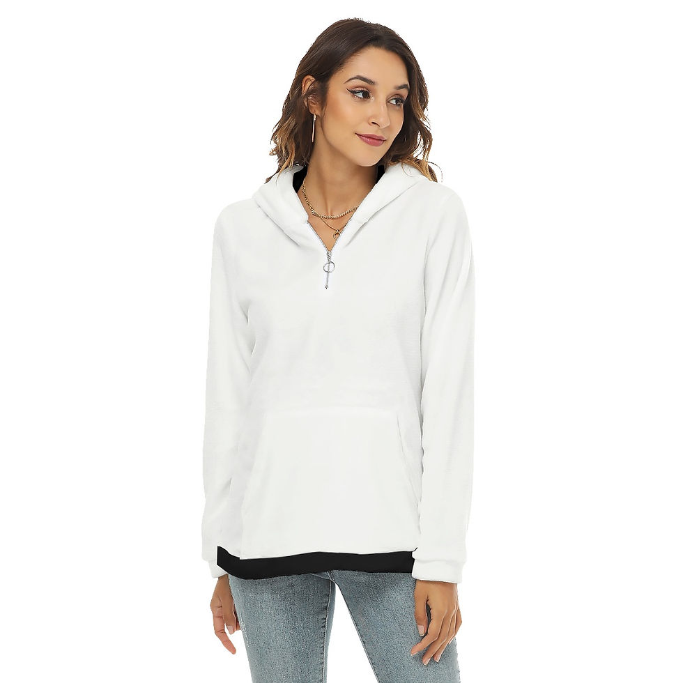 Thumbnail: Ladies Zip Collar Borg Fleece Hoodie é Star White Black