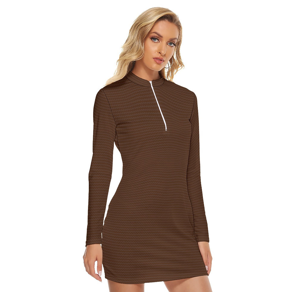 Thumbnail: Zip Front Slim Dress Brown Texture