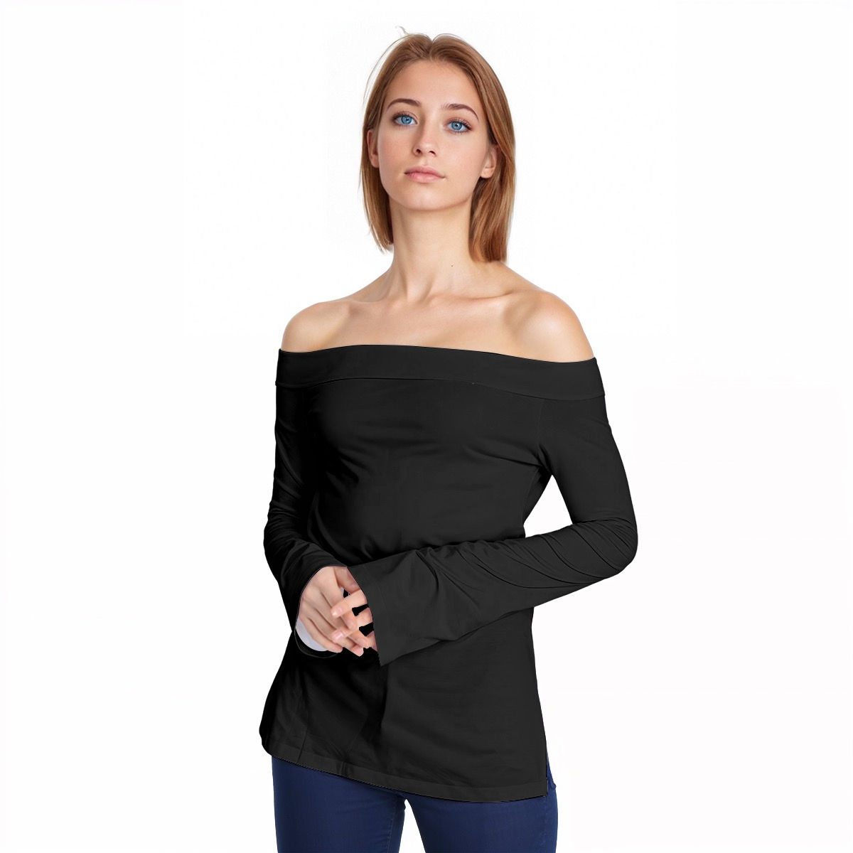 Off-Shoulder Long Sleeve Top Black