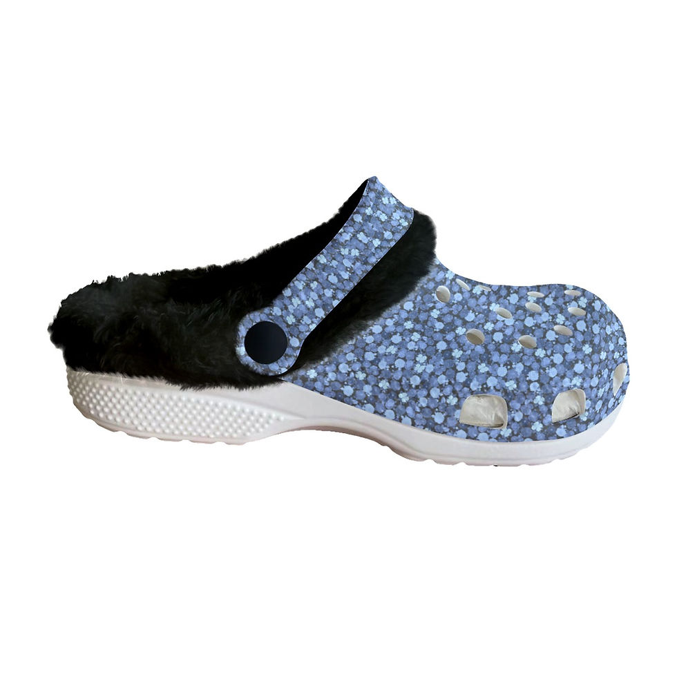 Thumbnail: Women's Classic Clogs with Furry Fleece Blue Floral
