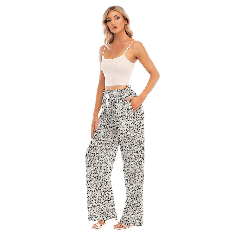 Thumbnail: Bunched Tie Waist Wide-leg Pants Natural Navy Flower Print
