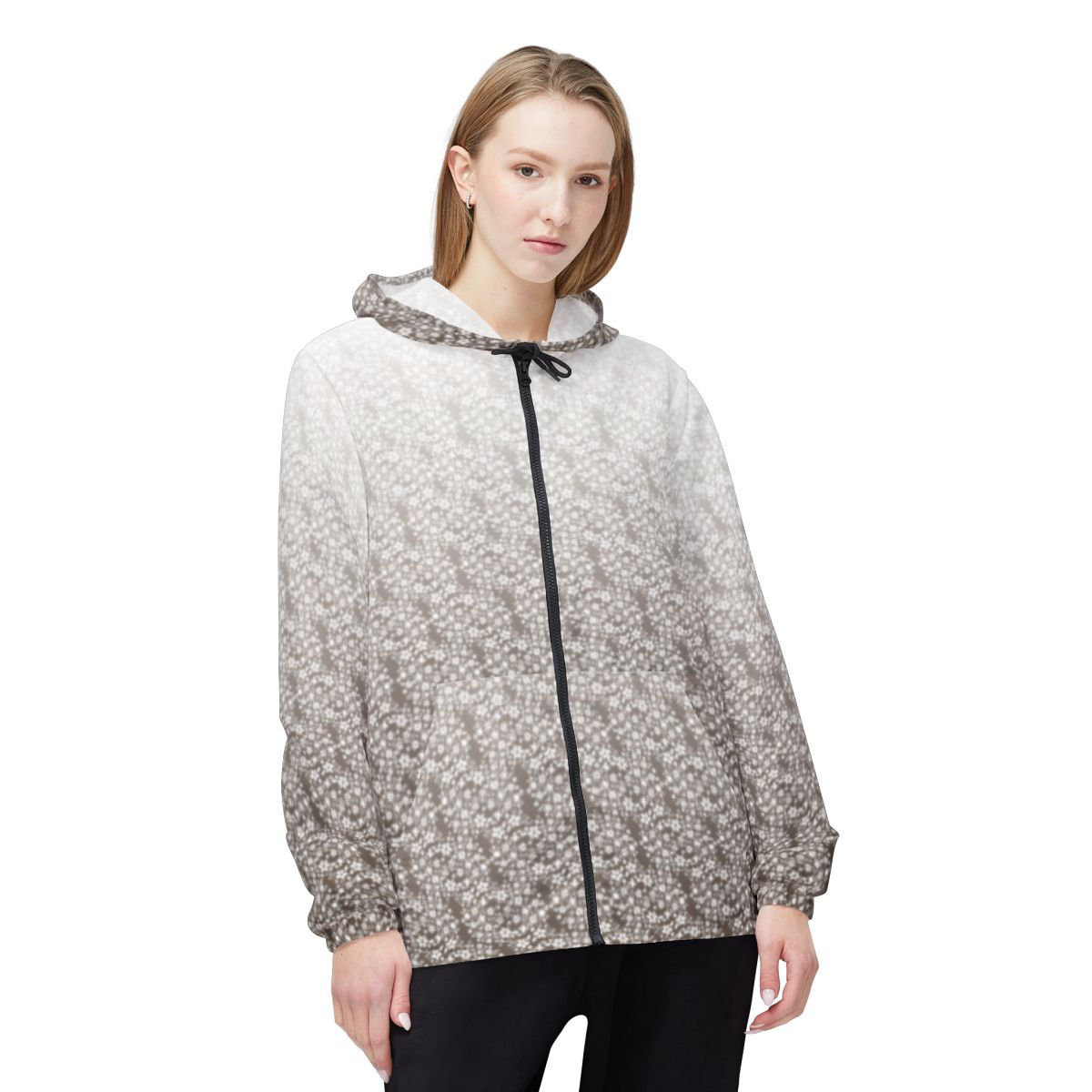 Windbreaker Jacket White & Light Brown Floral