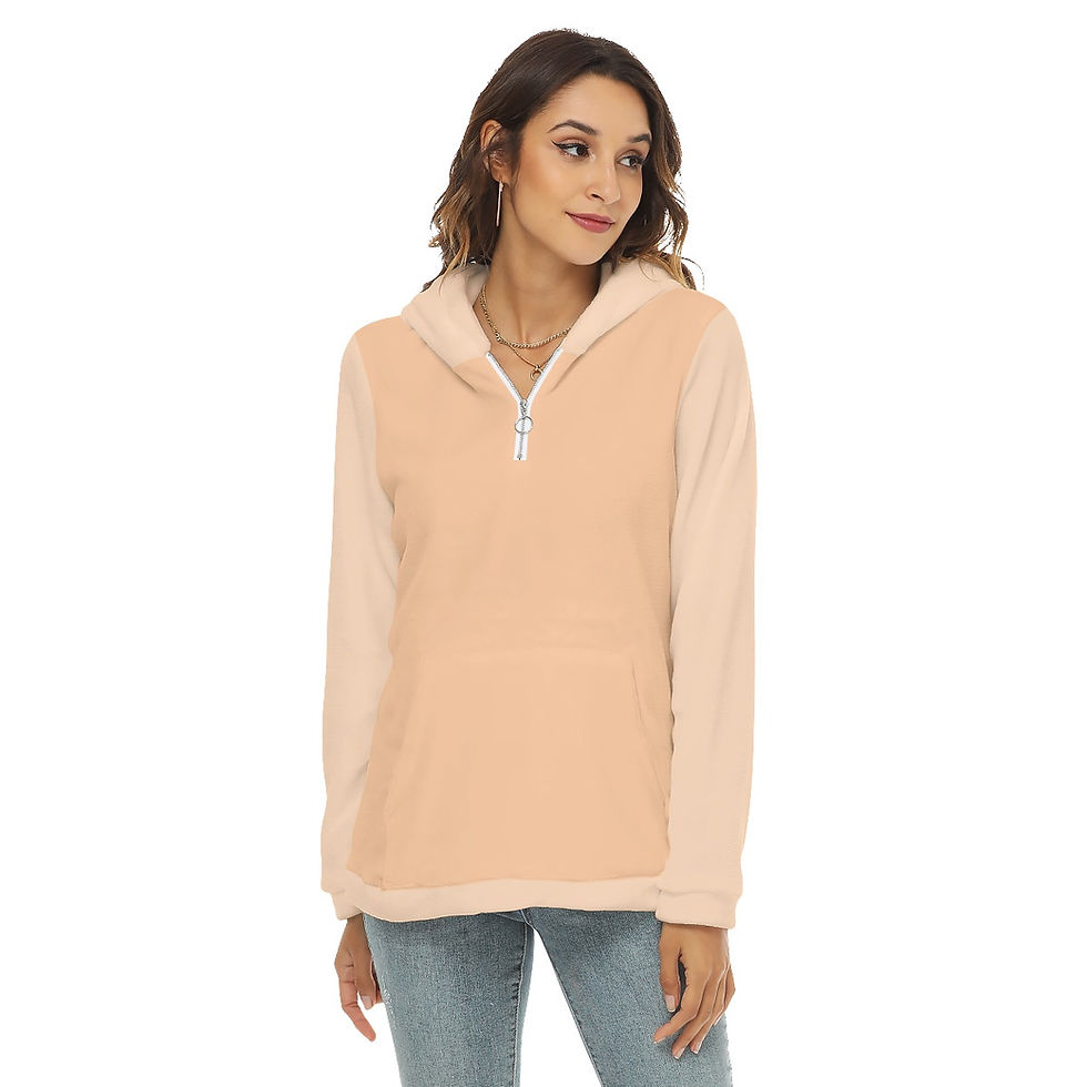 Thumbnail: Ladies Zip Collar Borg Fleece Hoodie Apricot