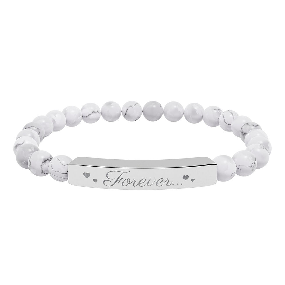 Thumbnail: Engraved Natural Stone Stretch Bracelet - Forever