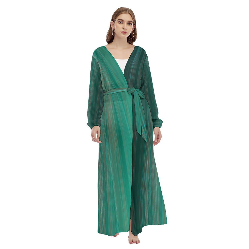 Thumbnail: Ladies Lightweight Versatile Long Coat Emerald Abstract Lines