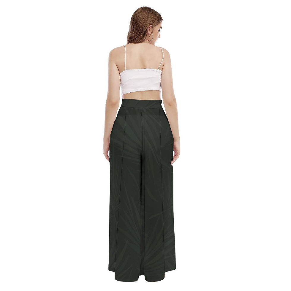 Thumbnail: High Waist Wide Leg Trouser Pant Dark Olive Palms