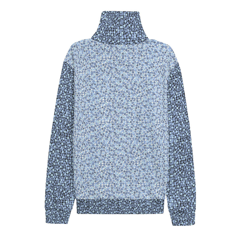 Thumbnail: Turtleneck Knit Fleece Turtleneck Sweater Blue Flower Print