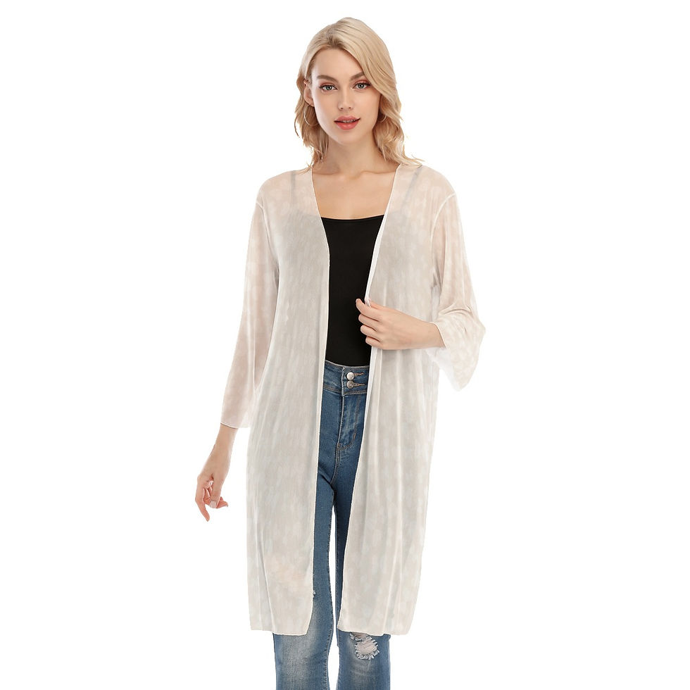 Thumbnail: Sheer Mesh Cardigan Cream Beige Butterflies Print