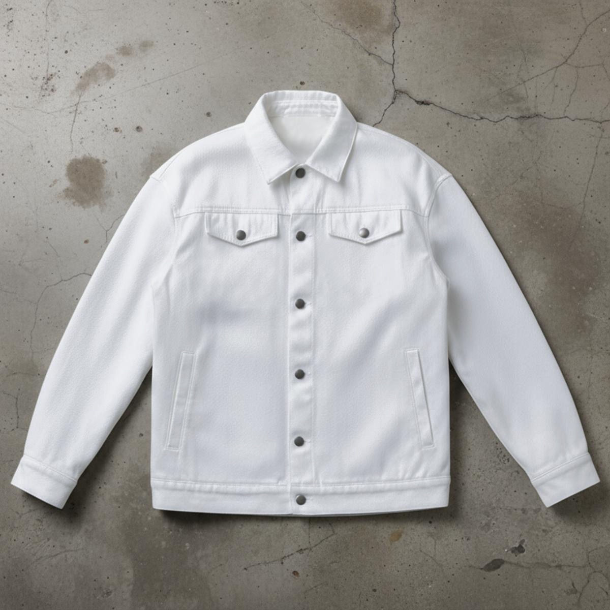 Button Fashion Jacket with Collar & Decorative Pockets White