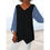 Thumbnail: V-neck Shirt with Angled Hem Black with Blue Floral