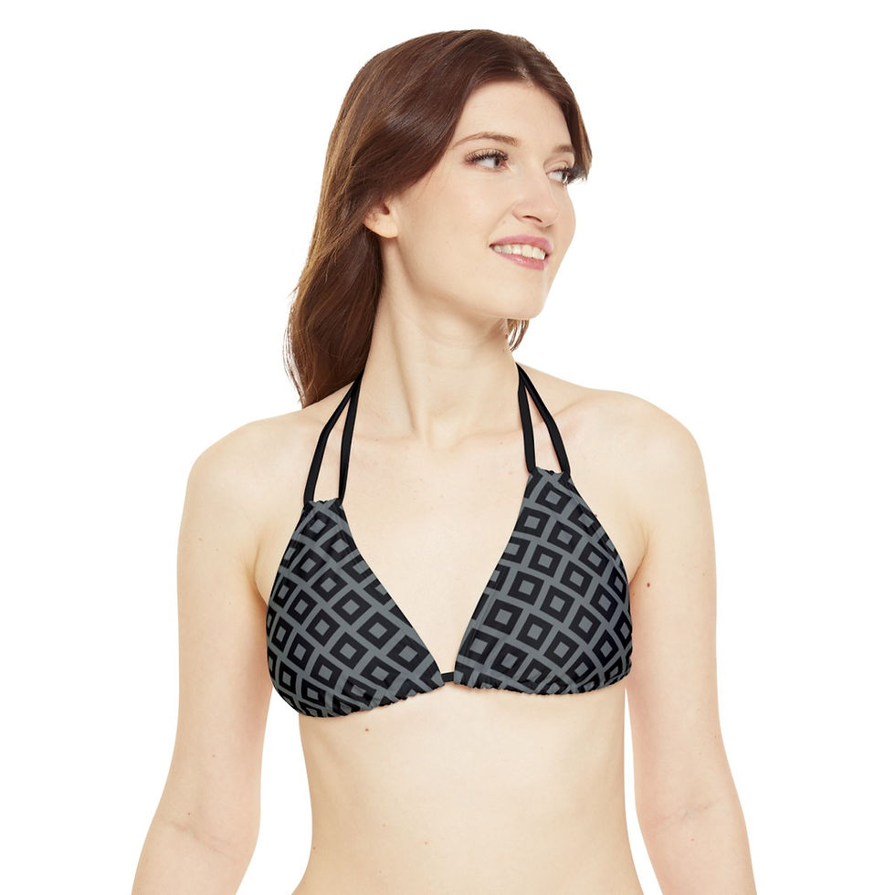 Thumbnail: Strappy Bikini Set Grey Black Diamond Print