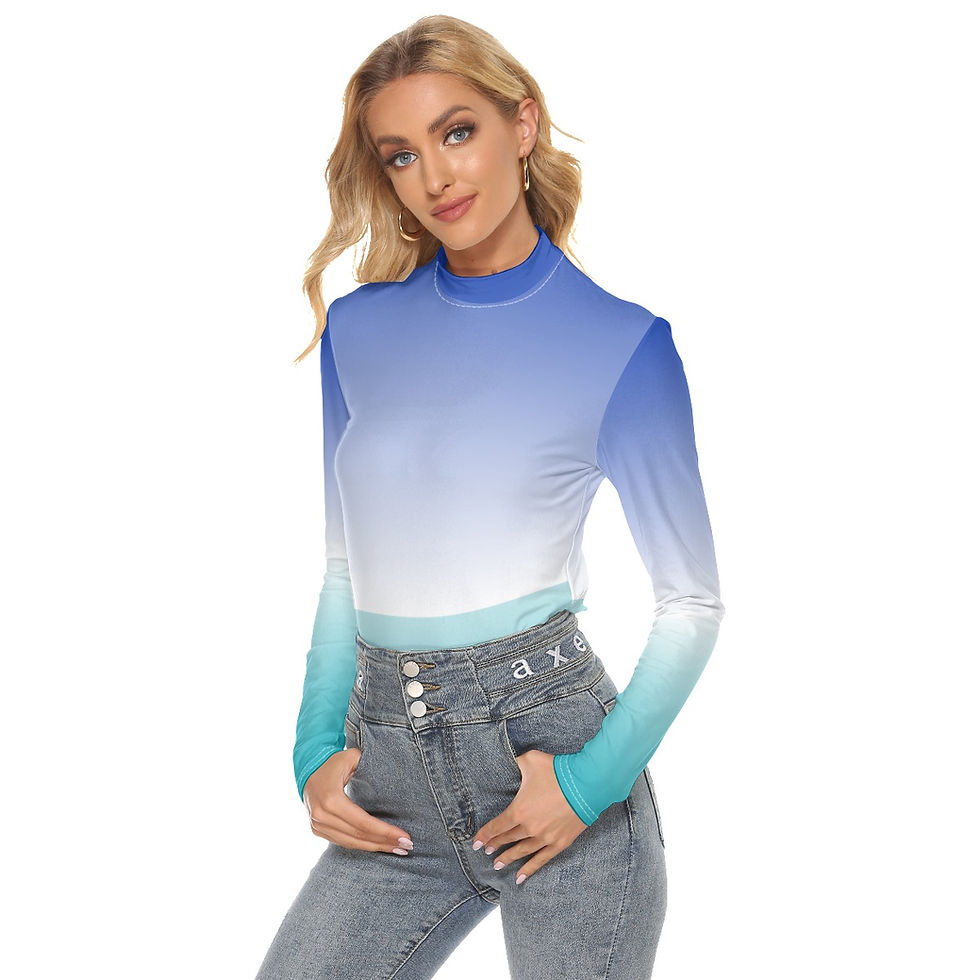 Thumbnail: Stretch Mock Neck Long Sleeve Top Sea Blues Glow Gradients