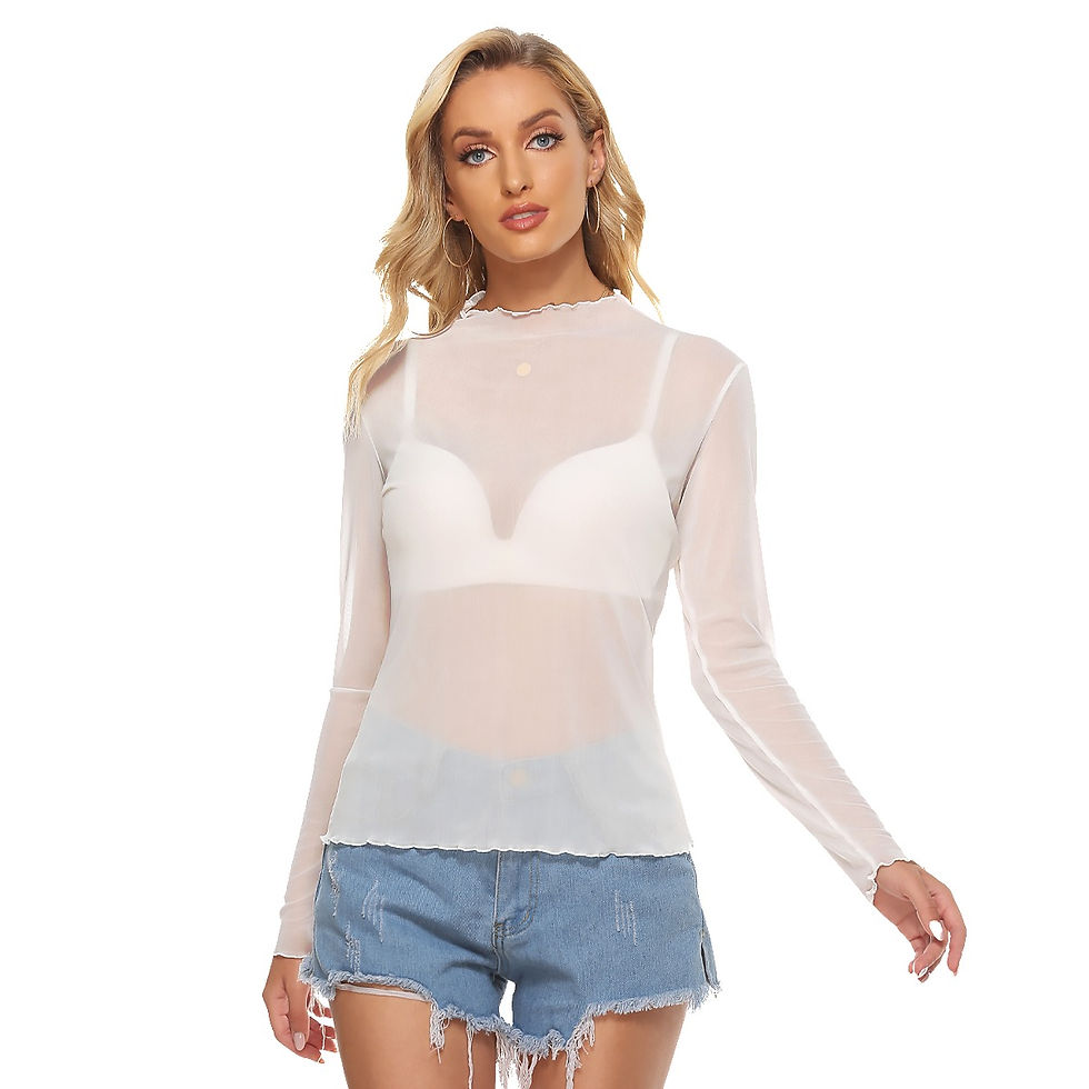 Thumbnail: Sheer Mesh Long Sleeve Shirt White
