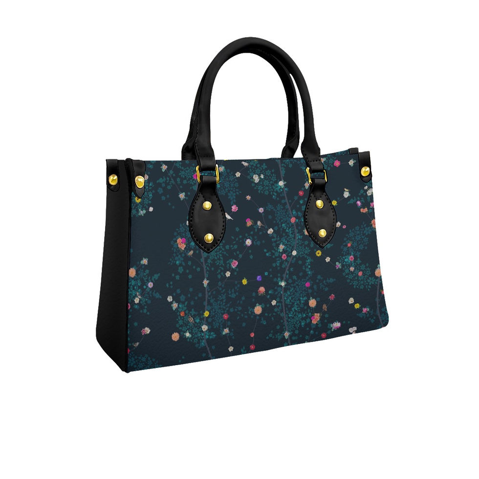 Thumbnail: Women's Tote Bag With Black Handle Bird Floral Midnight Teal