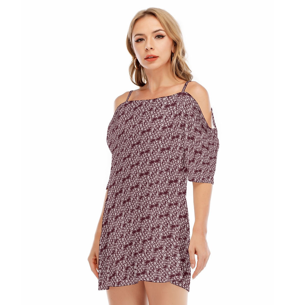 Thumbnail: Off-shoulder Cami Dress Wine & White Floral Link Print