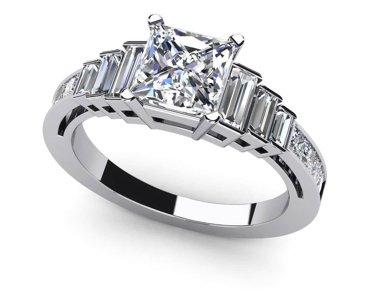 Baguette Step Diamond Accent Engagement Ring