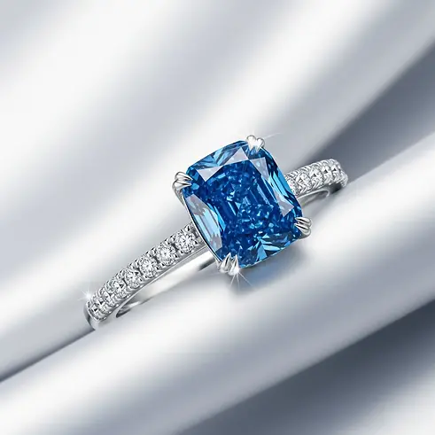 Blue Lab-=Grown Diamond Engagement Ring.webp