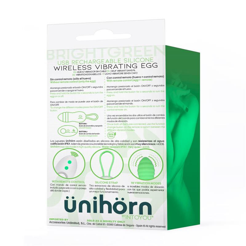 Miniatura: ÜNIHÖRN BRIGHTGREEN HUEVO VIBRADOR CONTROL REMOTO USB SILICONA