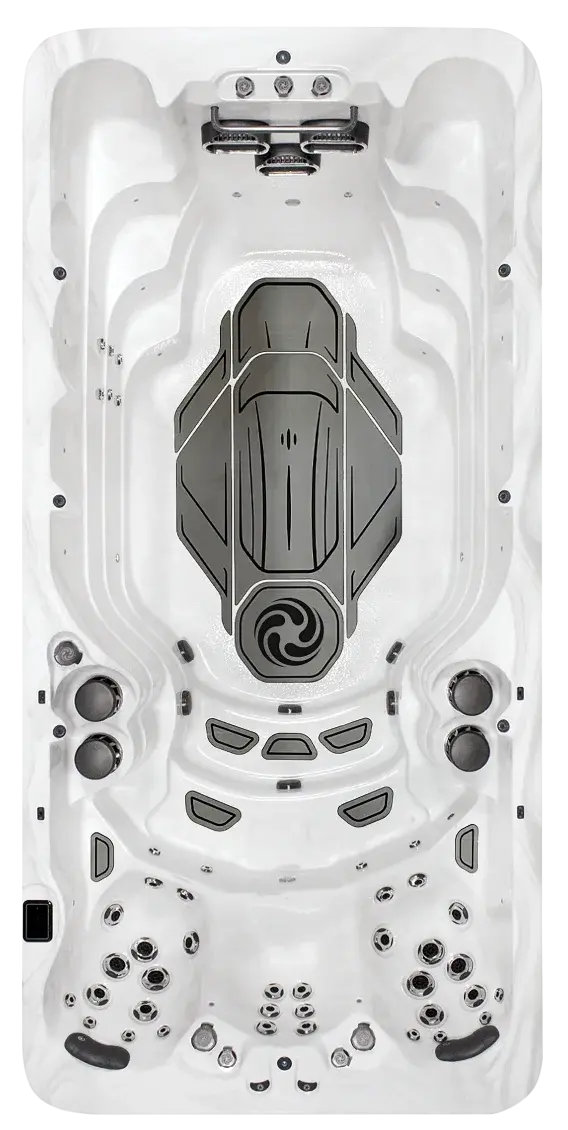 Top-down layout of the American Whirlpool MX6 swim spa