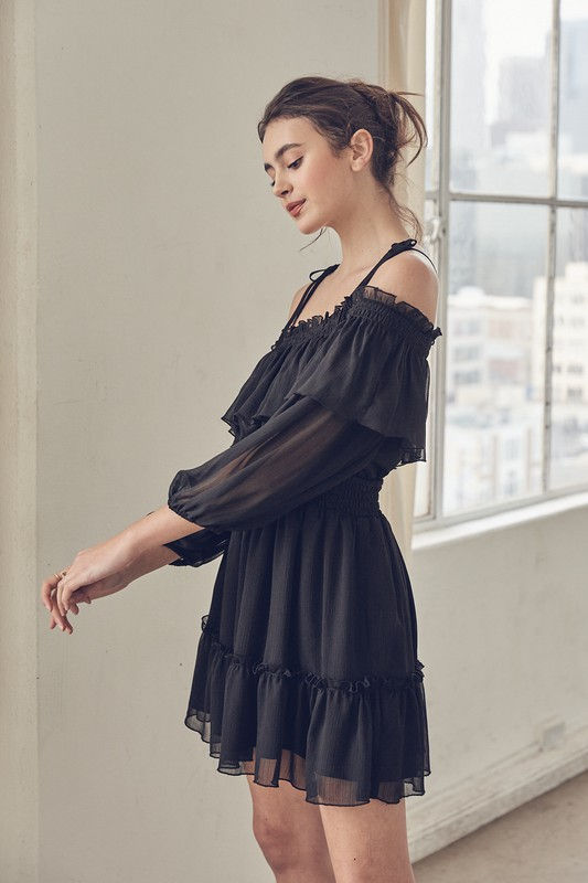 Thumbnail: Off Shoulder Smocked Waist Ruffle Dress