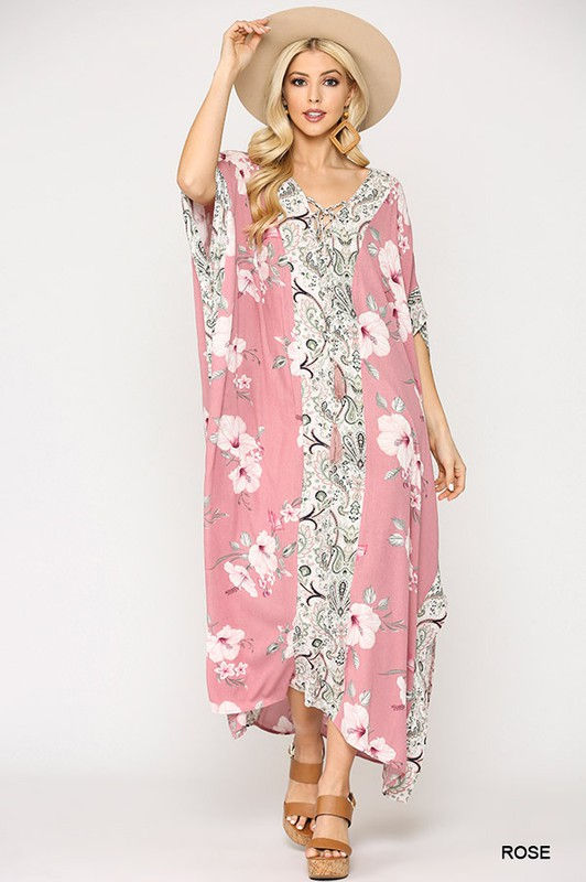 Thumbnail: Mixed Floral Printed Front Tie Maxi Dress