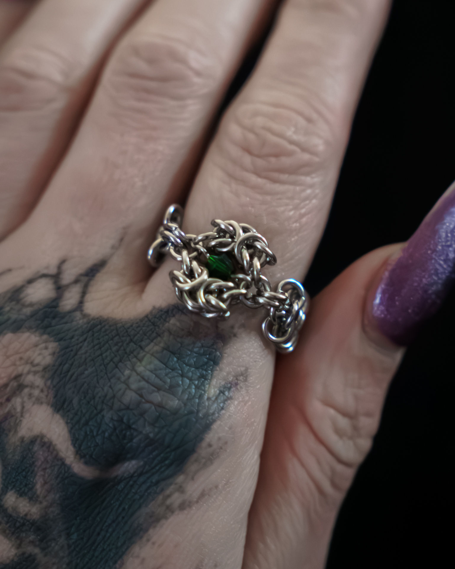Emerald Chainmail Ring