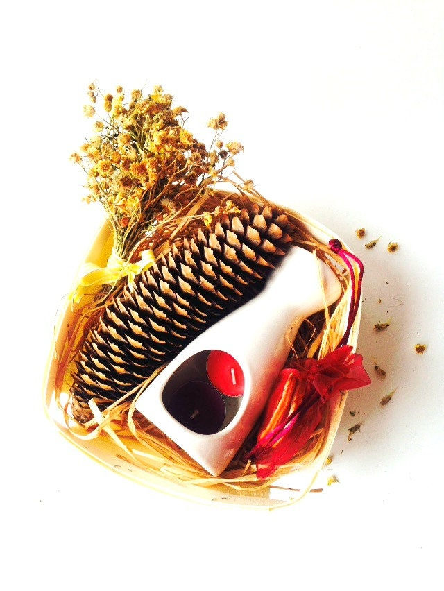 Thumbnail: Panier Nature, cadeau bien-être, assortiment d'objets, bouquet sec, bougie