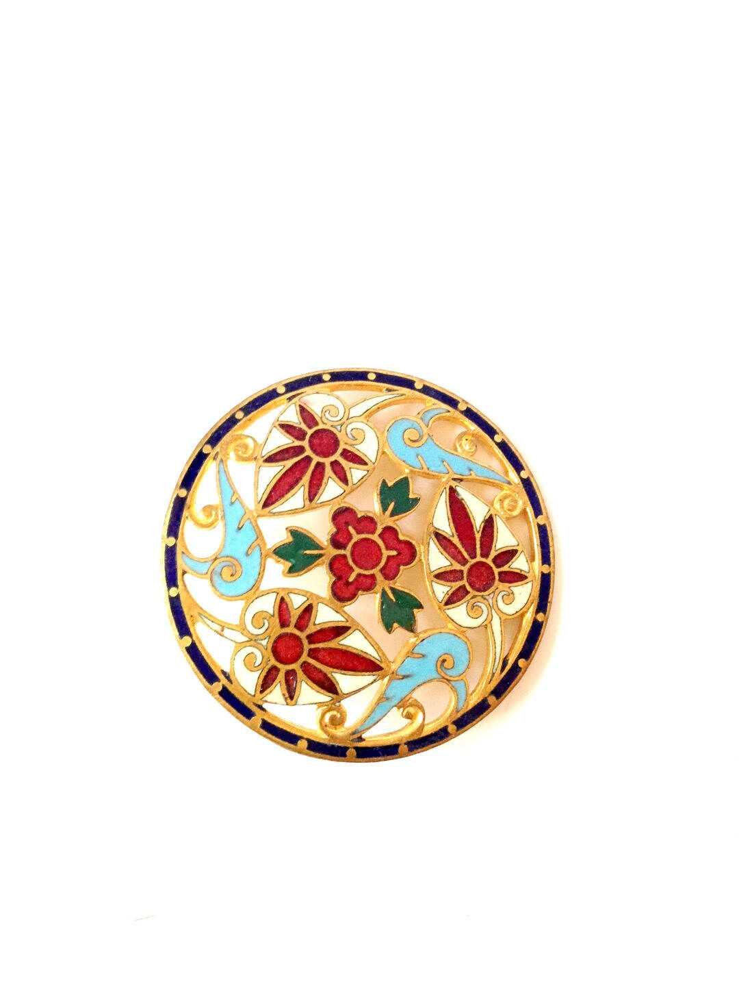 Très beau BOUTON BIJOU, en cloisonné, métal doré, taille 3 cm