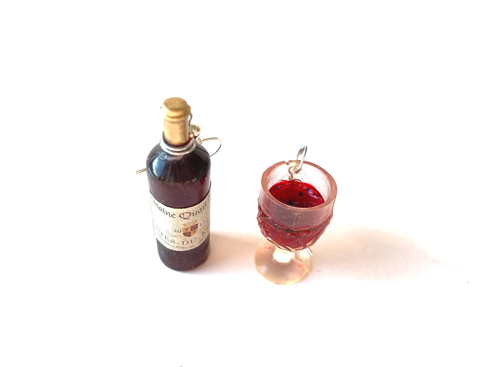 Thumbnail: Boucles d'oreilles Le CÔTES du RHÔNE bouteille et verre de vin miniatures