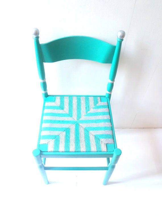 Miniature : Chaise relookée PRINCESSE vert émeraude et argenté