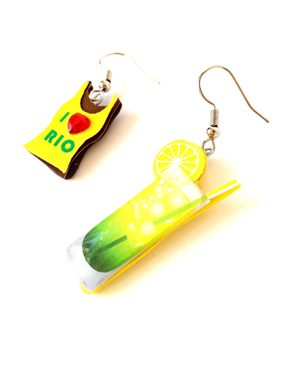 Thumbnail: Boucles d'oreilles I LOVE RIO, cocktail caipirinha et T SHIRT jaune vert