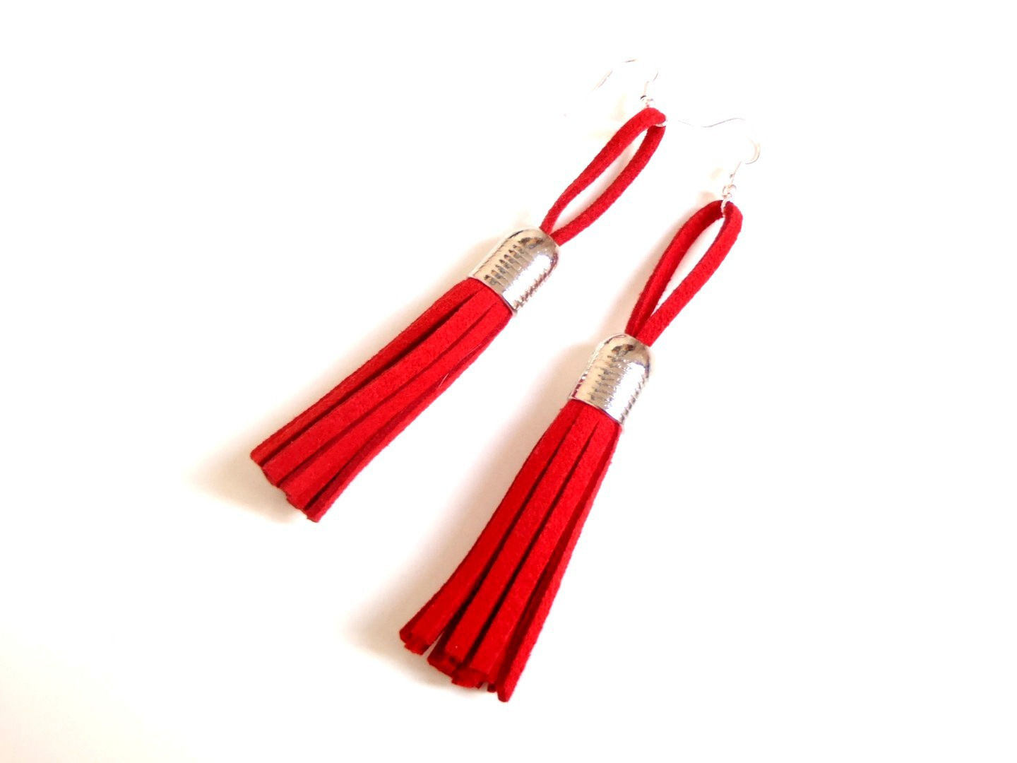 Boucles d'oreilles POMPONS COUNTRY rouge et argent