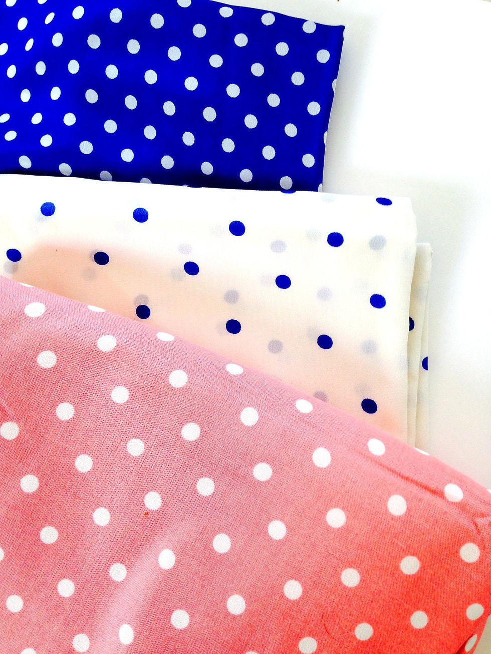 Miniature : BLEU, BLANC, ROSE -- Lot de trois tissus à pois pour création patchwork ou autre
