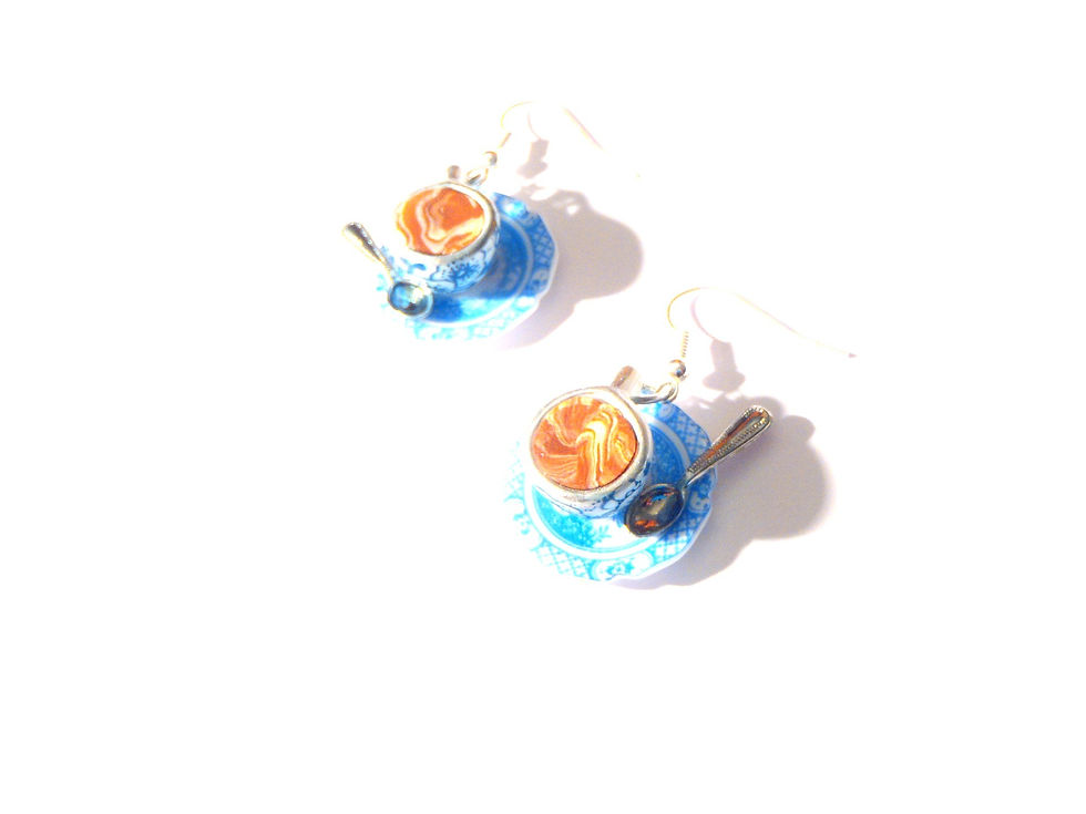 Thumbnail: Boucles d'oreilles LES P'TITS CHOCOLATS VIENNOIS, bleus, porcelaine